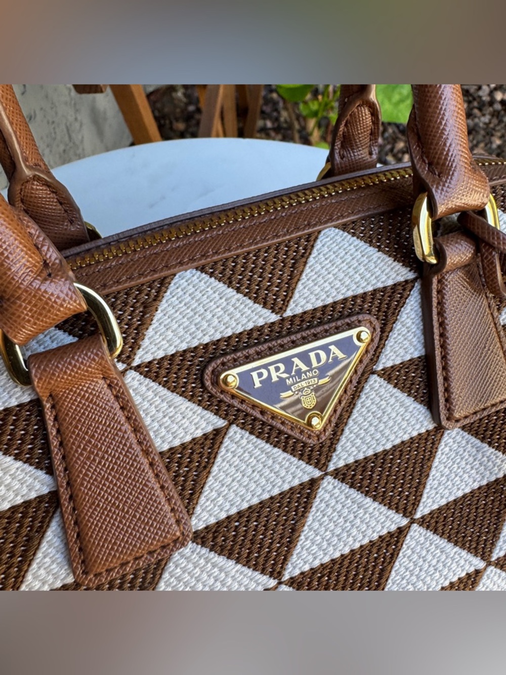 Prada Symbole Embroidered Fabric Top Handle Bag - Picture 4 of 16